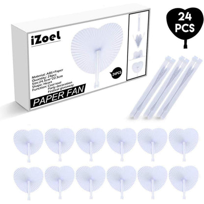 Weißer Handfächer Herzform Hochzeit Gäste Geschenk 24Stk