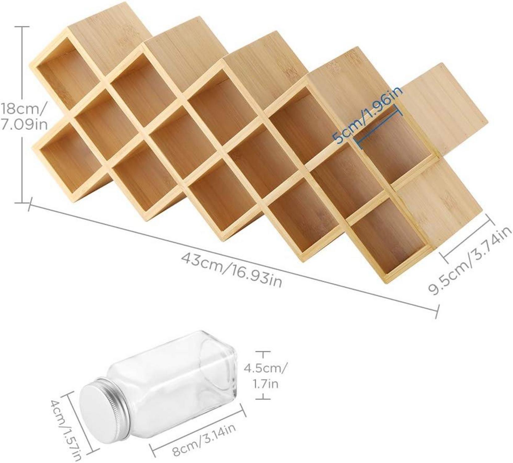 Gewürzregal Bambus 18 Gewürzgläser Labeln Aluminium