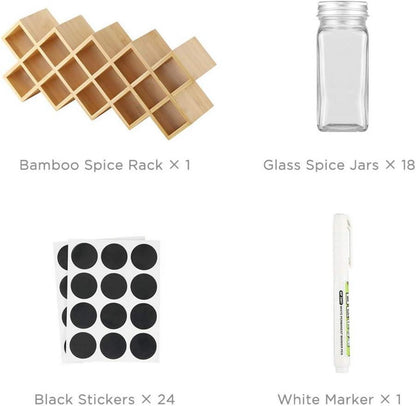 Bambus Gewürzregal mit 18 Gewürzgläsern und Aluminiumdeckeln