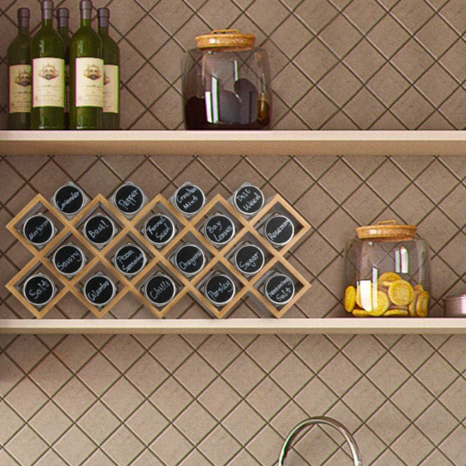 Bambus Gewürzregal mit 18 Glasflaschen und Aluminiumdeckeln