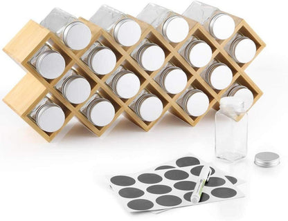 Bambus Gewürzregal mit 18 Gewürzgläsern und Aluminiumdeckeln