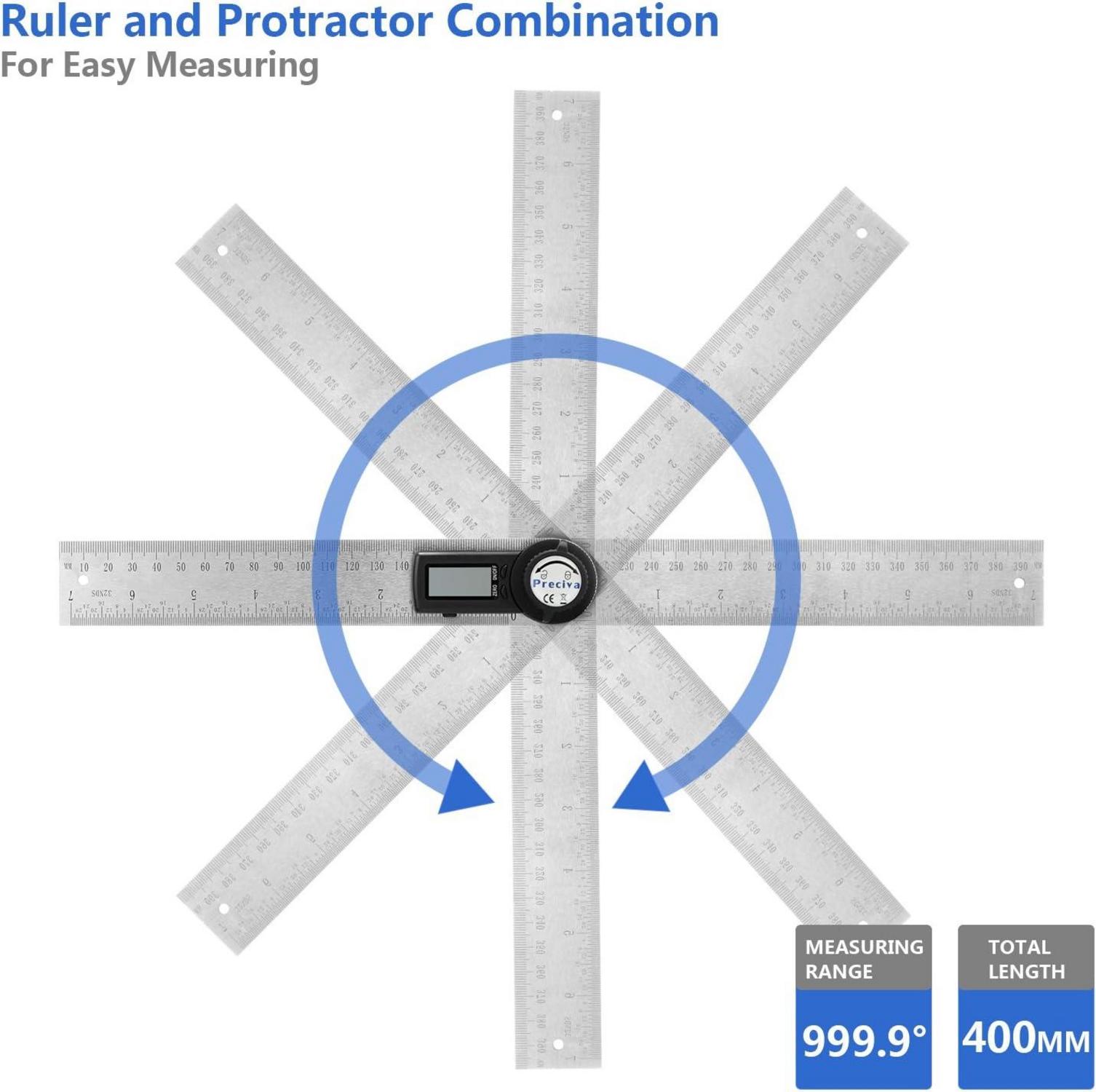Digitaler Preciva Winkelmesser mit Feststellfunktion - Edelstahl Lineal - 400 mm
