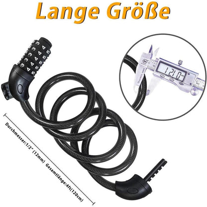 Fahrradschloss mit 120cm Kabel, 5-Stelliger
