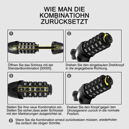 Fahrradschloss mit 120cm Kabel, 5-Stelliger