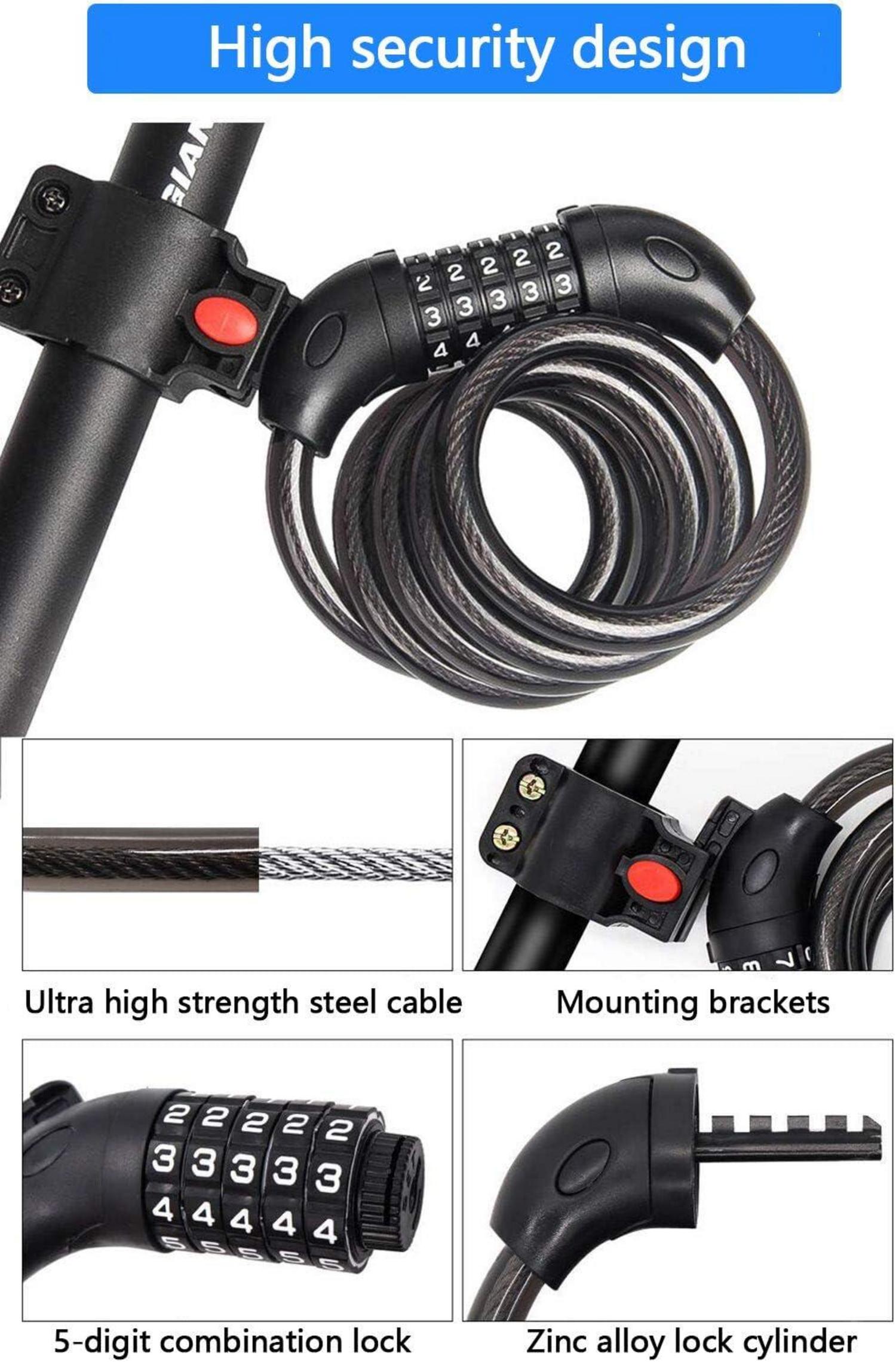 Fahrradschloss mit 5-stelligem Zahlencode 120cm/12mm Schwarz