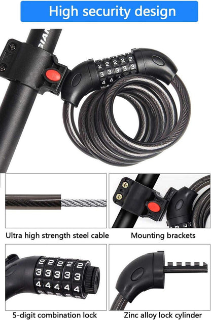 Fahrradschloss mit 5-stelligem Zahlencode 120cm/12mm Schwarz