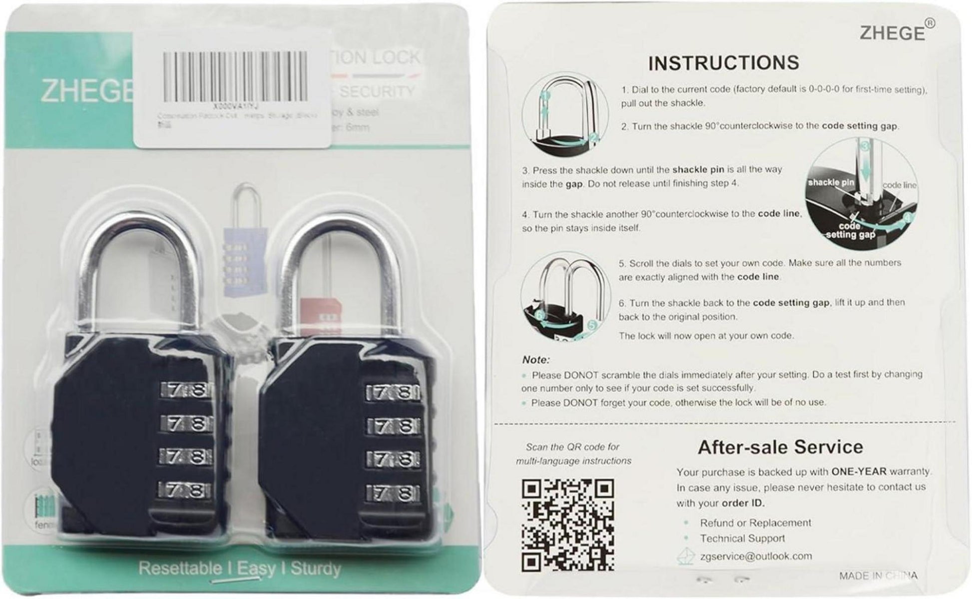 ZHEGE 4-stelliges Zahlenschloss Set für Fitnessstudio & Schule - 2 Stücke, Schwarz