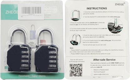 ZHEGE 4-stelliges Zahlenschloss Set für Fitnessstudio & Schule - 2 Stücke, Schwarz