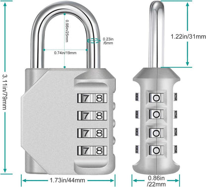 4-stelliges Zahlenschloss Set für Fitnessstudio und Schließfächer 2 Stücke Silber