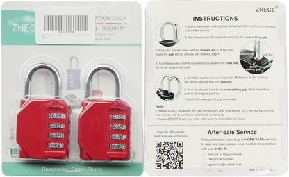 Zahlenschloss 4-stellig Fitness, Schule, Outdoor, Mitarbeiterschließfach Rot 2er-Pack