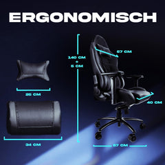 Hochwertiger KLIM eSports Gaming Stuhl Ergonomisch Verstellbar Schwarz