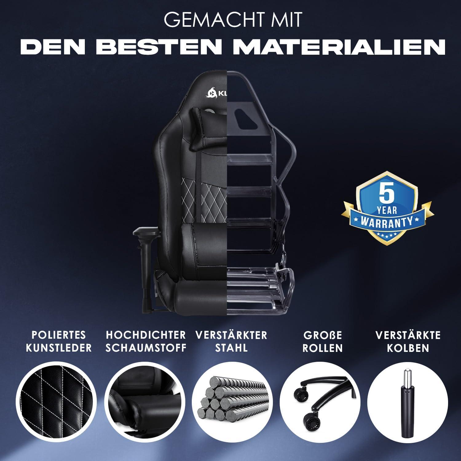 KLIM Esports Gaming Stuhl - Ergonomisch - 150 kg Belastbarkeit - Schwarz