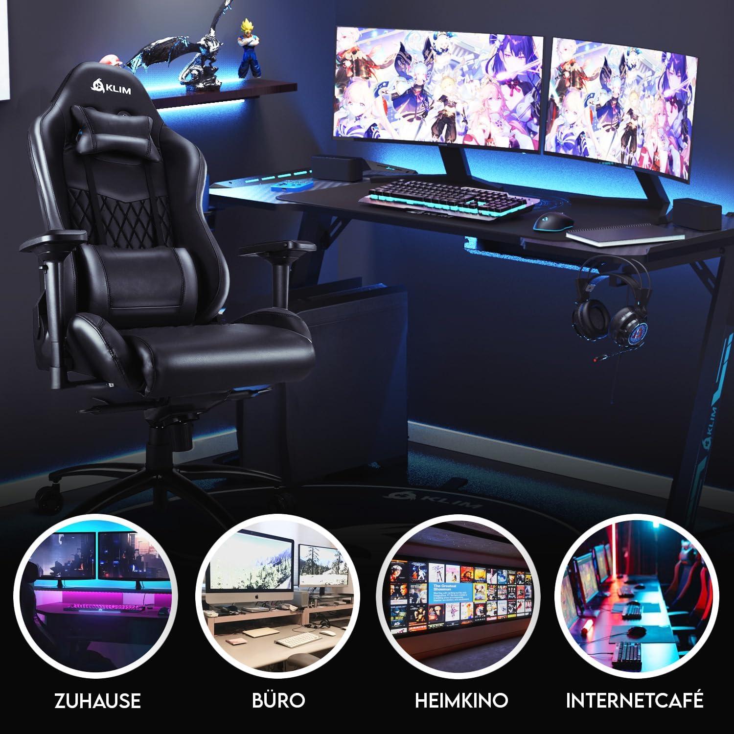 KLIM Esports Gaming Stuhl - Ergonomisch - 150 kg Belastbarkeit - Schwarz