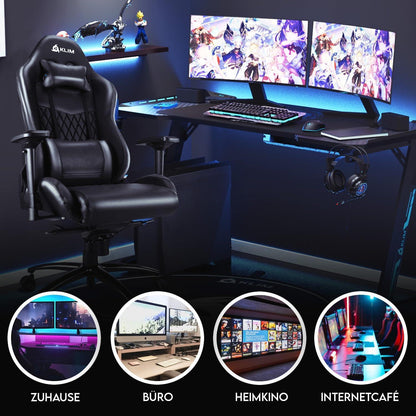 KLIM Esports Gaming Stuhl - Ergonomisch - 150 kg Belastbarkeit - Schwarz
