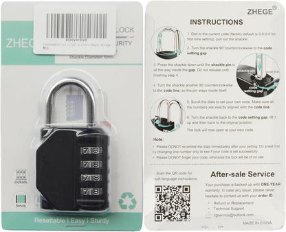 4-stelliges Vorhängeschloss Zahlencode wetterfest Fitnessstudio Tür - Schwarz
