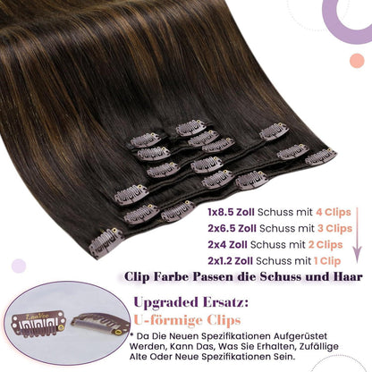 Echthaar Clip-in Braun Balayage Haarverlängerung 50cm