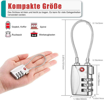 ZHEGE TSA Zahlenschloss Koffer, flexibles Kabelschloss, Klein & fest (Silber, 2
