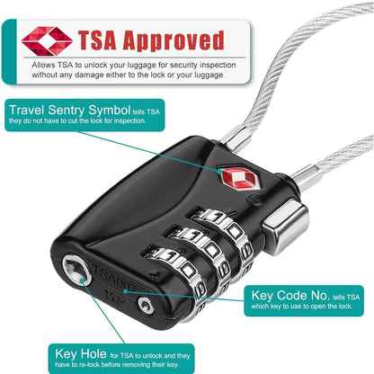 TSA Kofferschloss Schwarz 3-stellig Set Reise-Schloss