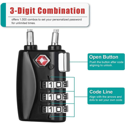 TSA Kofferschloss Schwarz 3-stellig Set Reise-Schloss