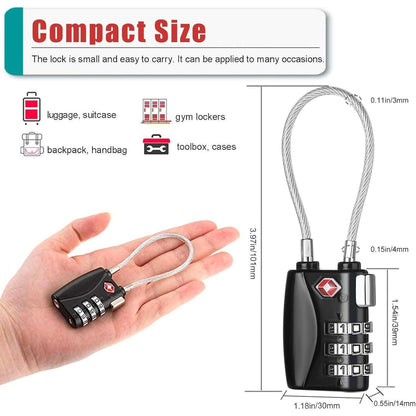 TSA Kofferschloss Schwarz 3-stellig Set Reise-Schloss