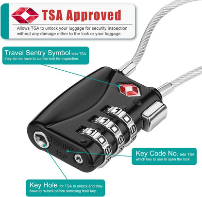 TSA Kofferschloss Schwarz 3-stellig Set Reise-Schloss