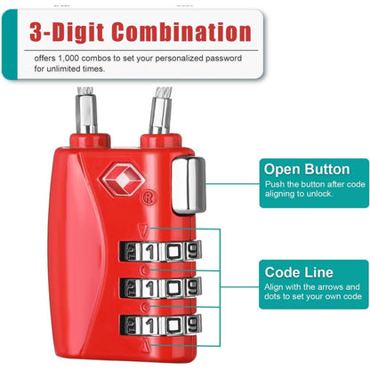 ZHEGE TSA Koffer Zahlenschloss 3 Stellig Rot 2 Stücke