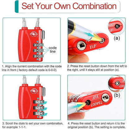ZHEGE TSA Koffer Zahlenschloss 3 Stellig Rot 2 Stücke
