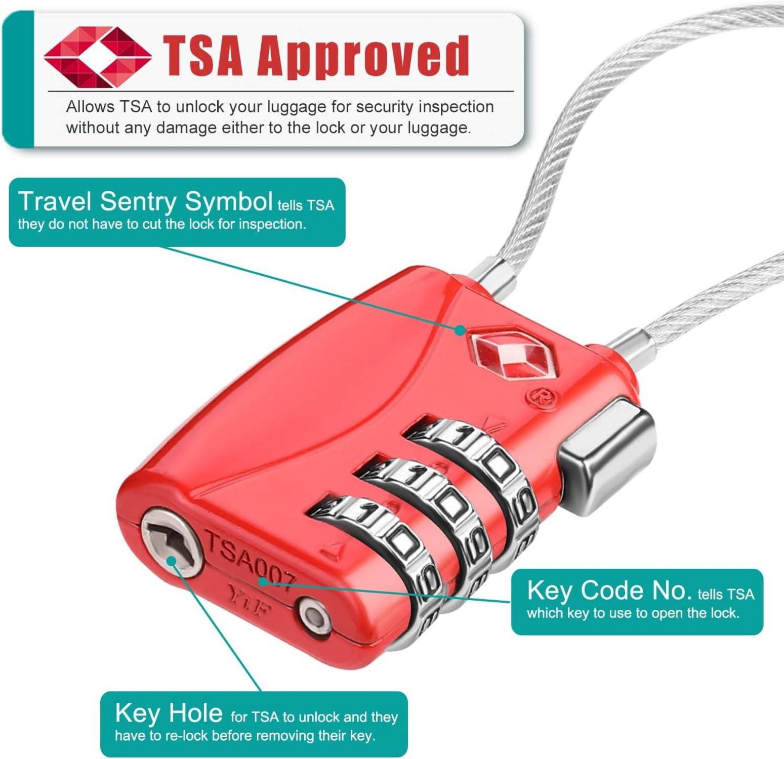 ZHEGE TSA Koffer Zahlenschloss 3 Stellig Rot 2 Stücke