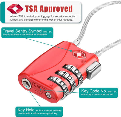 ZHEGE TSA Koffer Zahlenschloss 3 Stellig Rot 2 Stücke