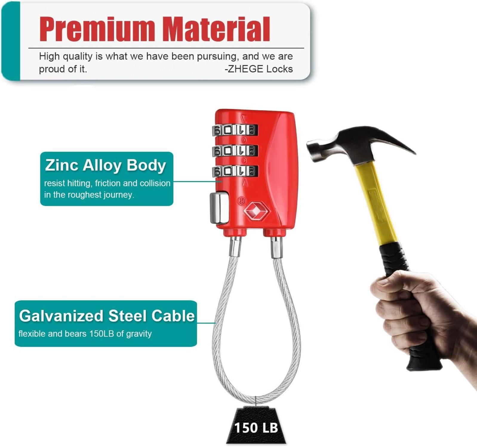 ZHEGE TSA Koffer Zahlenschloss 3 Stellig Rot 2 Stücke