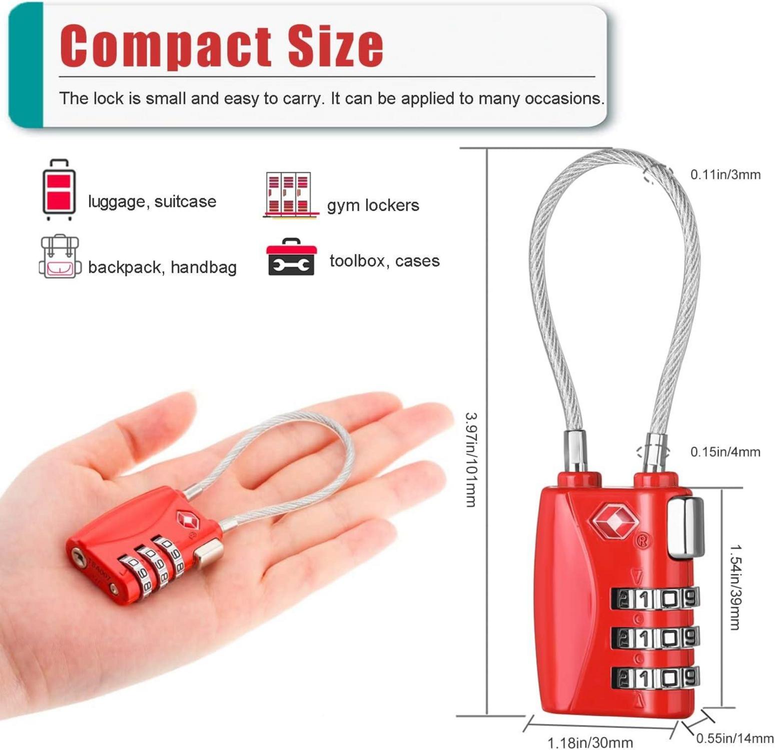 TSA Koffer Zahlenschloss 3-stellig Rot 2er Set Magnet