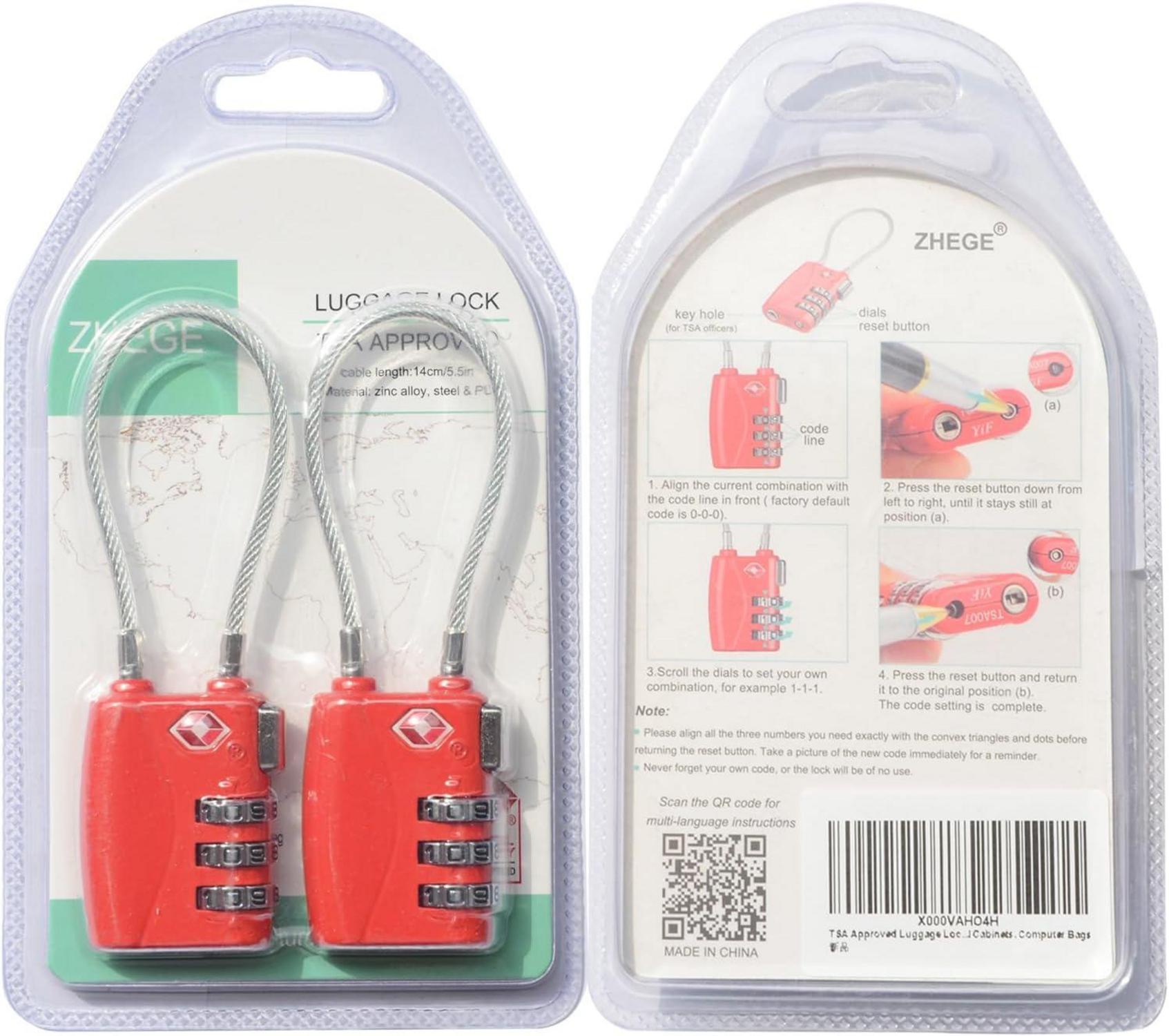 ZHEGE TSA Koffer Zahlenschloss 3 Stellig Rot 2 Stücke