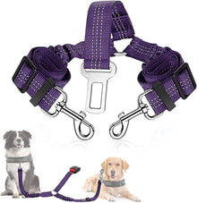 SlowTon Anschnallgurt Hund Auto 2in1 elastischer Sicherheitsgurt Lila