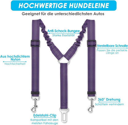 SlowTon Anschnallgurt Hund Auto 2in1 elastischer Sicherheitsgurt Lila
