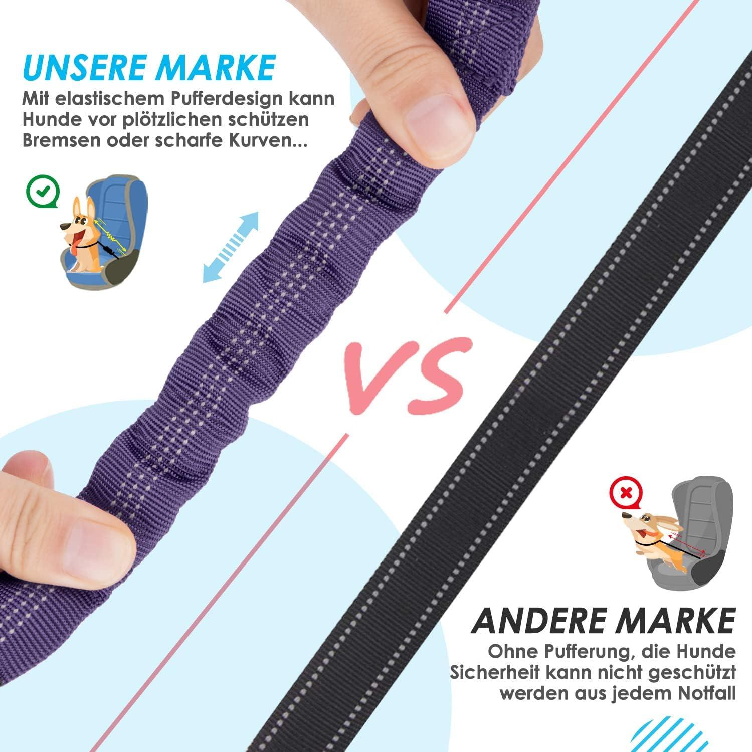 SlowTon Hund Auto Anschnallgurt 2in1 elastisch reflektierend verstellbar für