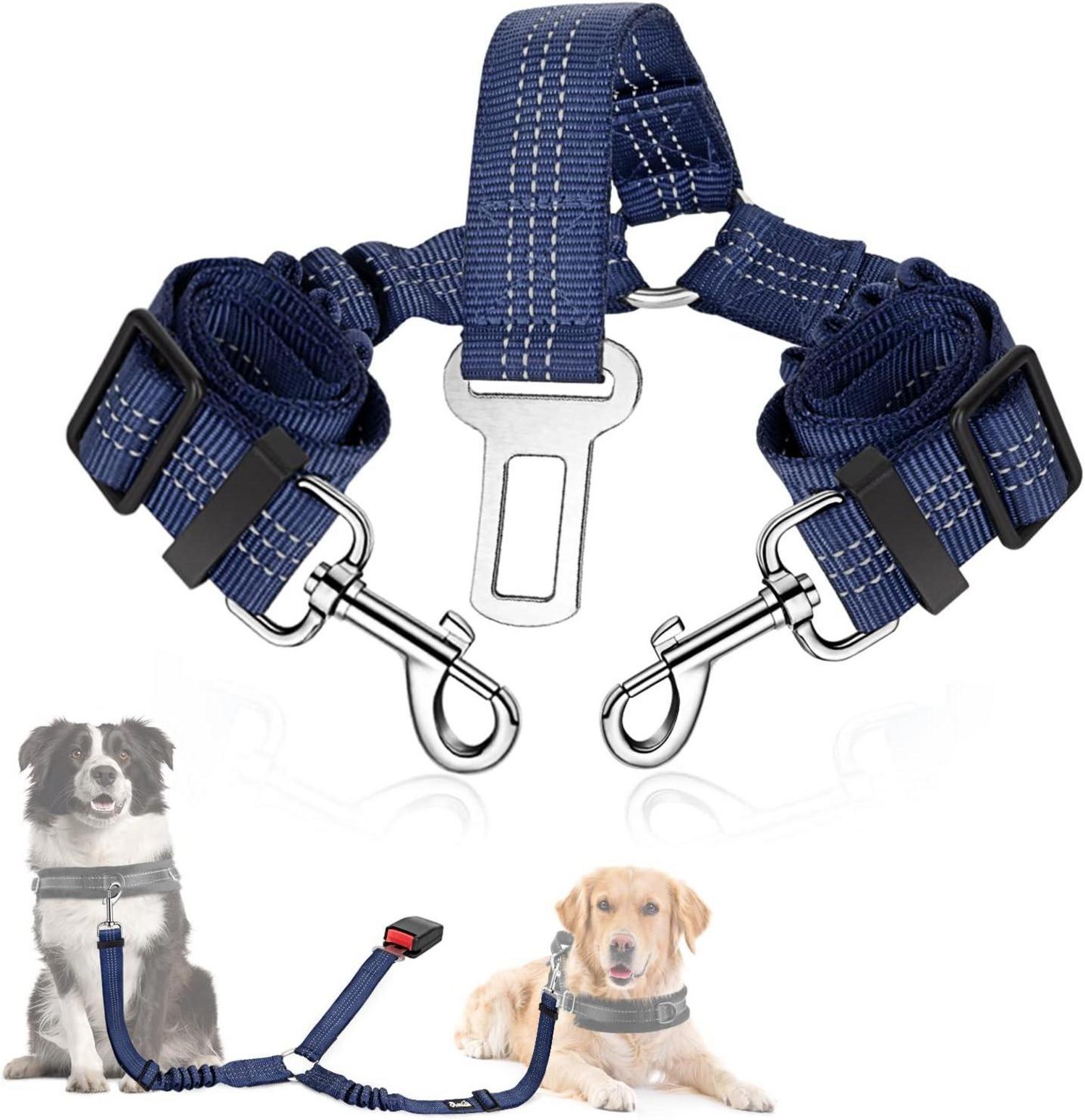 SlowTon Hund Auto Anschnallgurt 2in1 elastisch reflektierend sicher