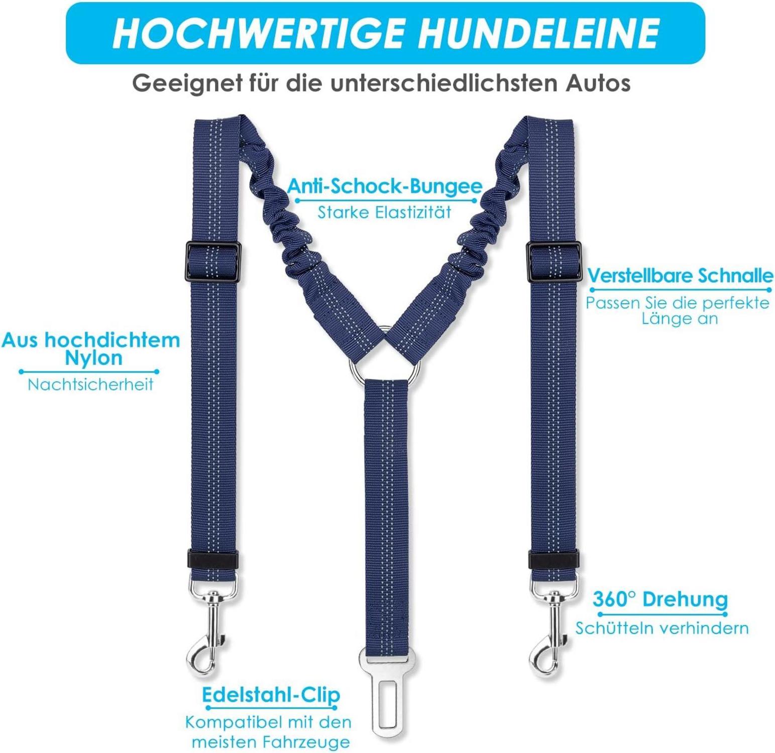 SlowTon Hund Auto Anschnallgurt 2in1 elastisch reflektierend sicher