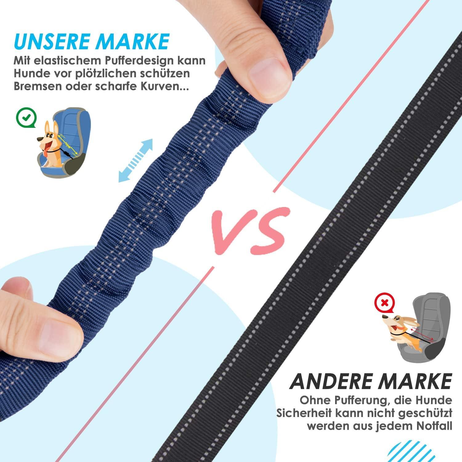 SlowTon Hundegurt Auto 2in1 verhedderungsfrei langlebig elastisch blau