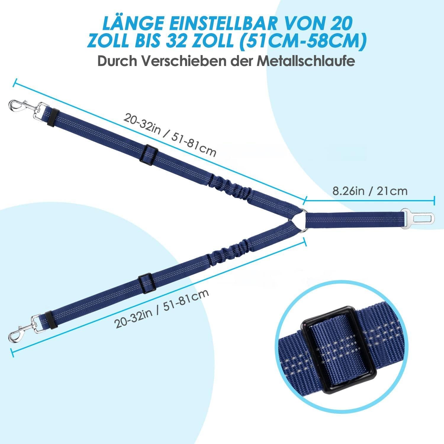 SlowTon Hundegurt Auto 2in1 verhedderungsfrei langlebig elastisch blau