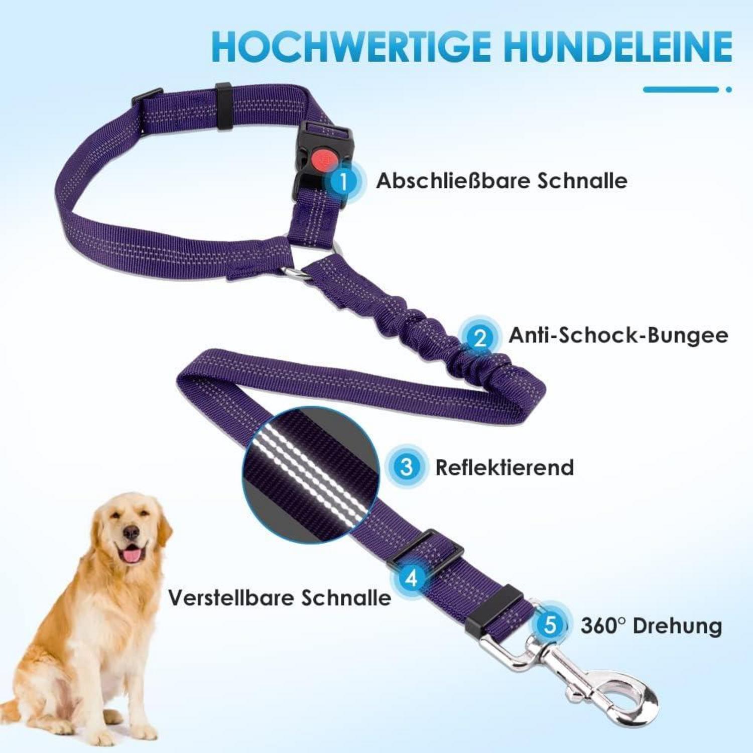 SlowTon Hundegurt Auto 2 Stück Kopfstützen-Rückhalte Anschnallgurt C.Lila