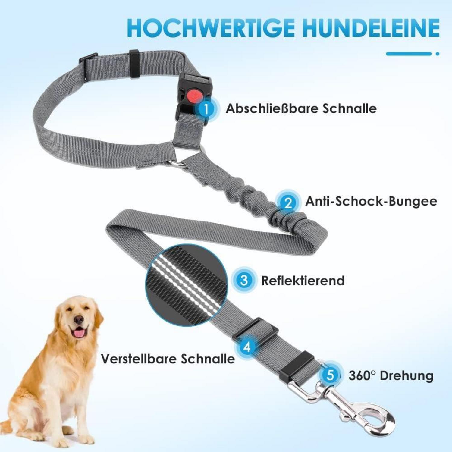 SlowTon Hundegurt Auto 2 Stück Kopfstützen Anschnallgurt B.Grau