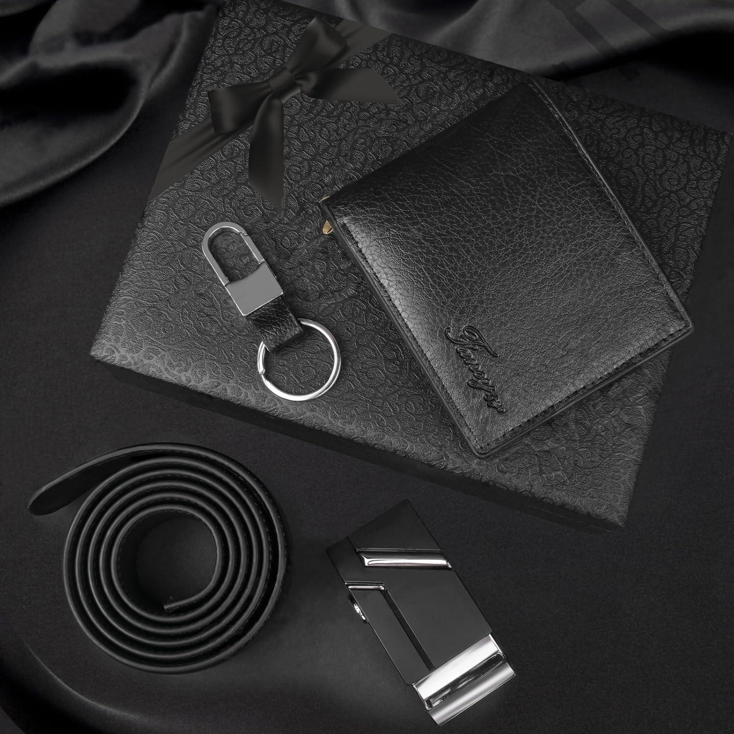 Geschenkset Männer Gürtel Geldbörse Schlüsselanhänger Set Schwarz