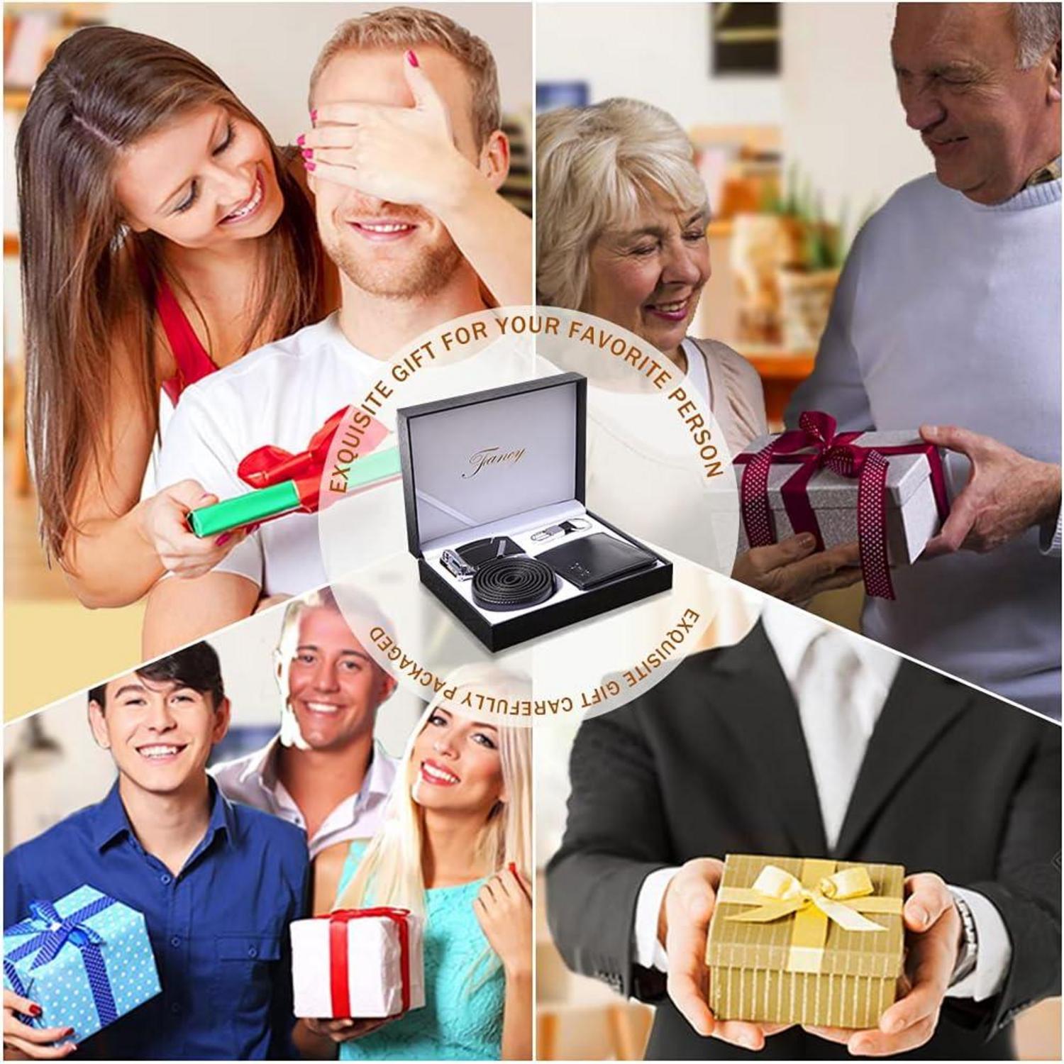 Herren Geschenkset Geldbörse Gürtel Schlüsselanhänger in Box