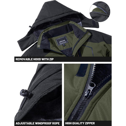 Herren Winterjacke Warme Fleece Ski Kapuze Armeegrün Größe S