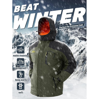 Herren Winterjacke Warme Fleece Ski Kapuze Armeegrün Größe S