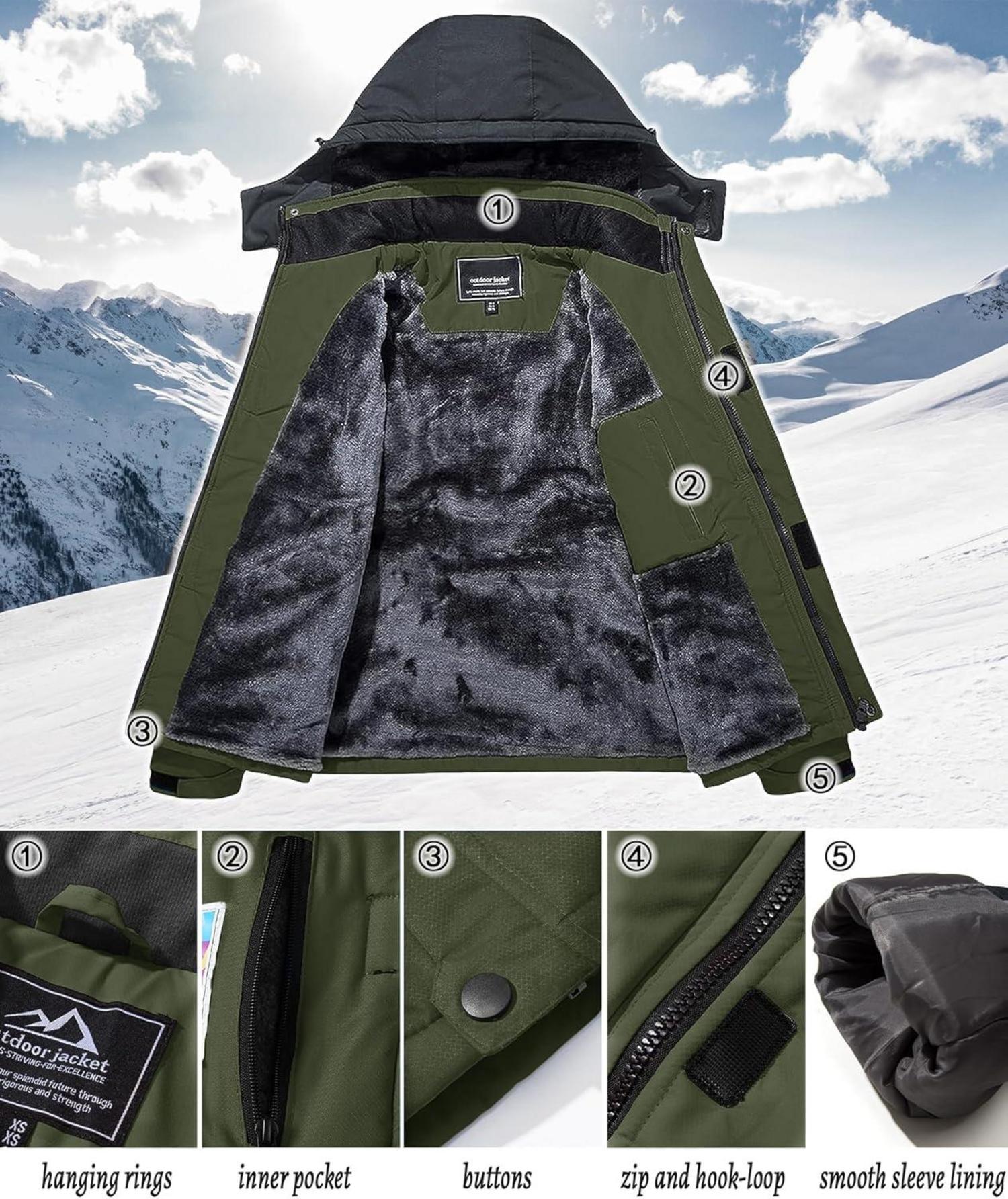 Warme Wasserdichte Winterjacke mit Fleece-Futter und Kapuze