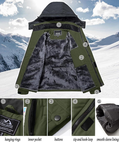 Warme Wasserdichte Winterjacke mit Fleece-Futter und Kapuze