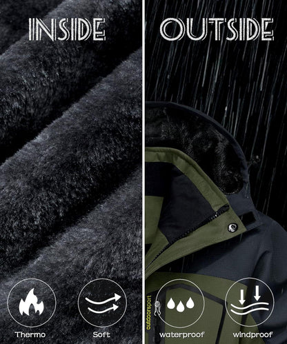 Herren Winterjacke Wasserdicht Winddicht Fleece Ski Kapuze S Armeegrün