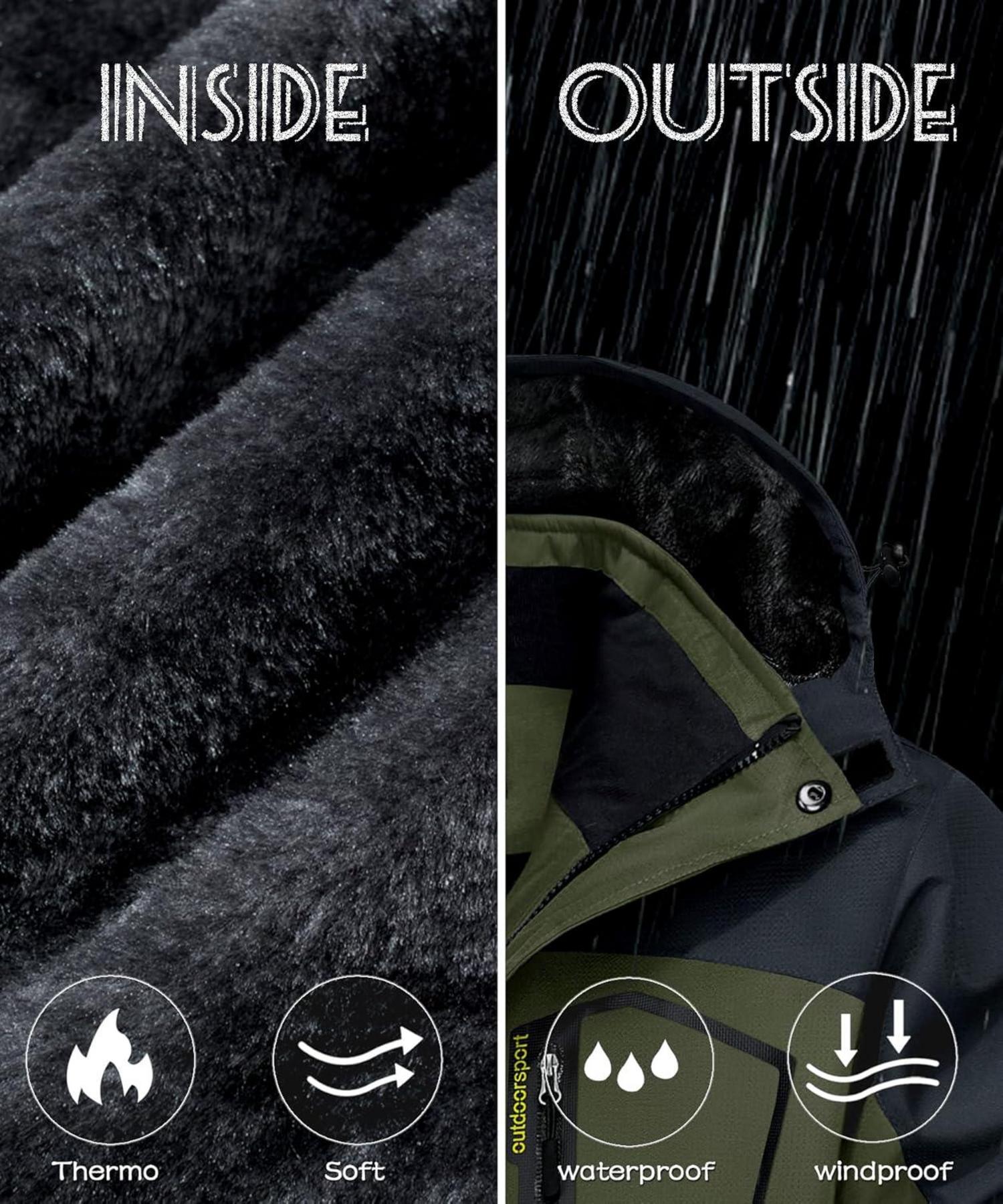 Warme Herren Winterjacke Wasserdicht Winddicht Fleece S Armeegrün