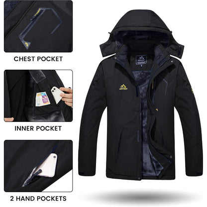 Herren Winterjacke wasserdicht warm gefüttert mit Kapuze Schwarz